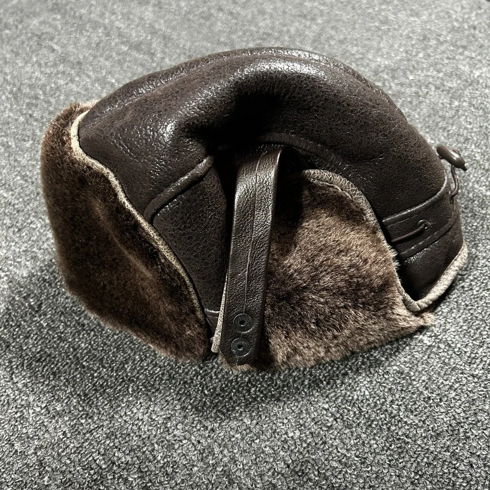 Zavelio Aviator Trapper Hat Mens XL Brown Genuine Leather Faux Fur Pilot Hat